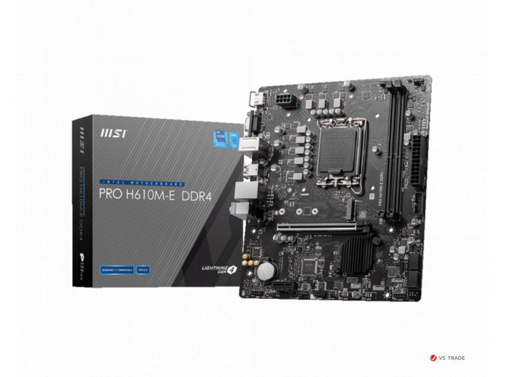 Сист. Плата MSI PRO H610M-E DDR4, H610, 1700, 2xDDR4, PCI-Ex16, PCI-Ex1, M.2, 4xSATA, D-SUB, HDMI, BOX