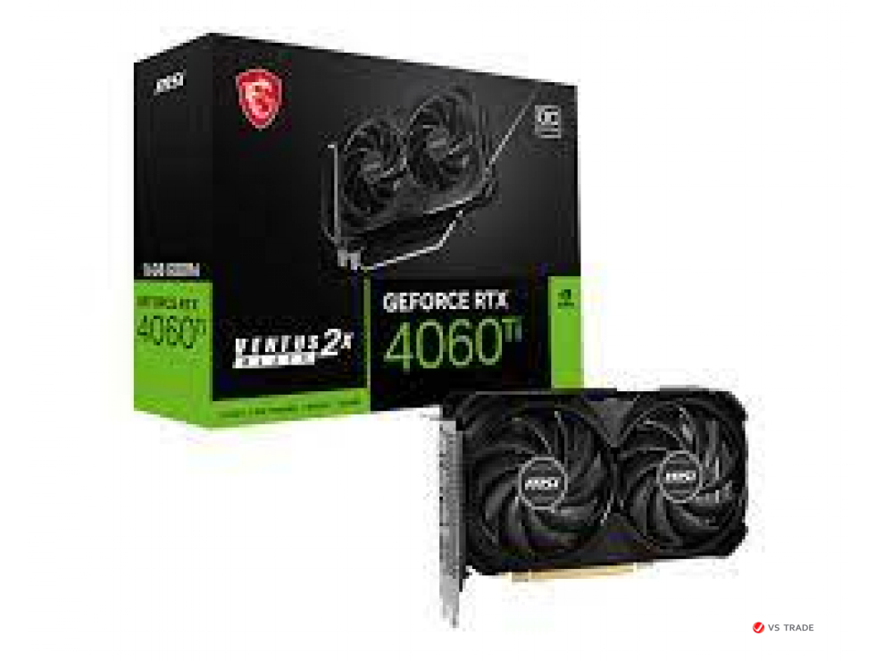 Видеокарта MSI GeForce RTX 4060 Ti VENTUS 2X BLACK 16G OC, 16Gb GDDR6, 128 Bit, 1xHDMI, 3xDP, 4352 CUDA, BOX