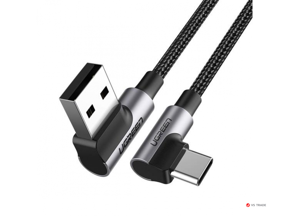 Кабель UGREEN US176 Angled USB2.0 A to TYPE-C M/M Cable Nickel Plating Aluminum Shell with Braided 2m (Black)