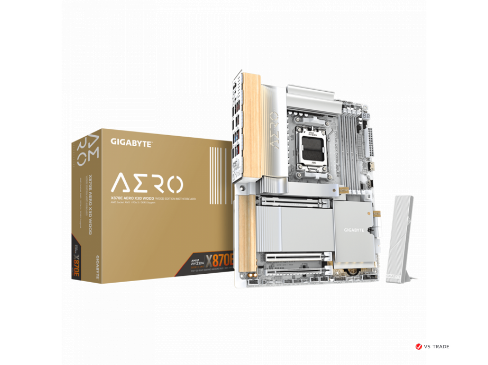 Сист.плата Gigabyte X870E AERO X WOOD, X870E, AM5, 4xDDR5, 3xPCI-E x16, M2, SATA, USB-C, HDMI, 2xLAN, WIFI7, BOX