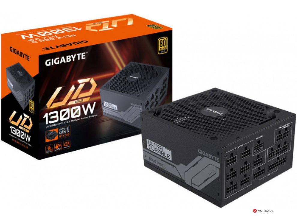 Модульный Блок Питания Gigabyte UD1300GM PG5 80+ GOLD, with APFC, 140mm Double ball bearing Fan, BOX