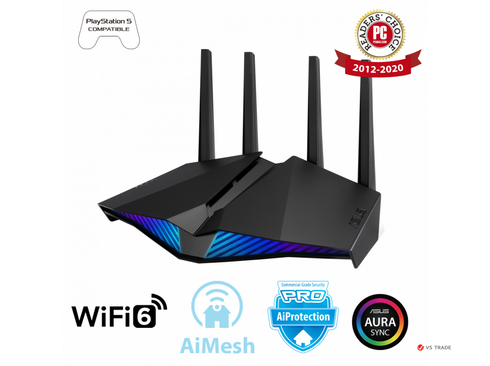 Двухдиапазонный игровой маршрутизатор ASUS RT-AX82U, AX5400, Wi-Fi 6 (802.11ax), Aura, AiMesh, Gear Accelerator