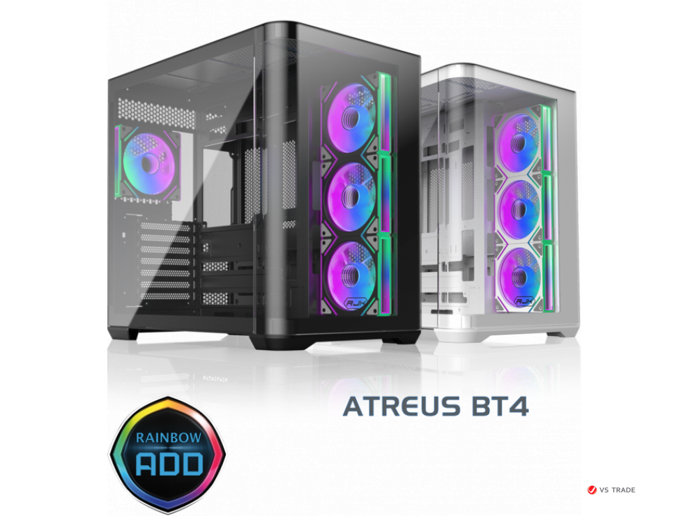 Корпус Raijintek ATREUS BT4, Midi-Tower, TG, 4x120mm ARGB, 2xUSB-A 3.0 + 1xUSB Type-C , E-ATX, ATX, mATX, mITX Black
