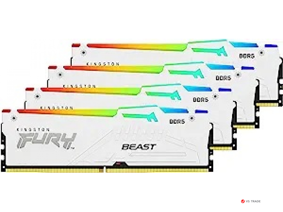 ОЗУ DIMM DDR5 Kingston FURY Beast White RGB 128Gb(32Gbx4)5600MT/s,2RX8,CL40-40-40,1.25V,288-pin,16Gbit,KF556C40BWAK4-128