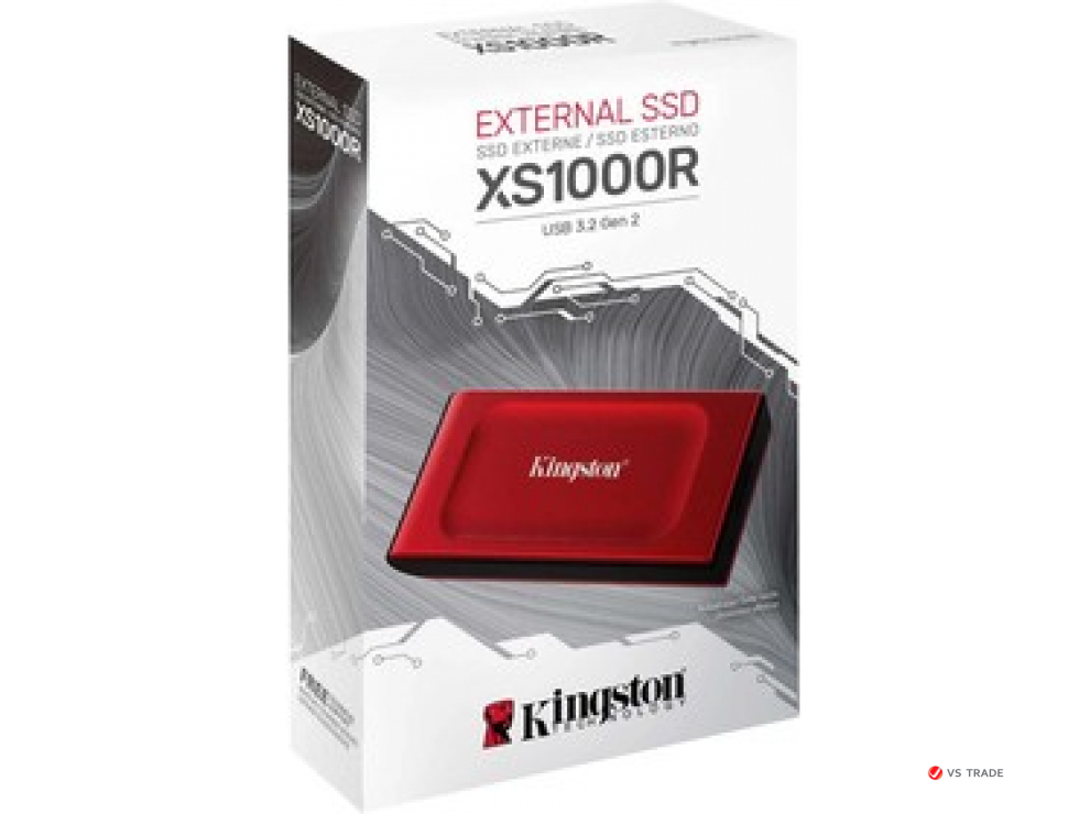 Внешний SSD Kingston 2TB XS1000 Red USB 3.2 Gen 2, 1050 МБ/с (чтение), 1000 МБ/с (запись)