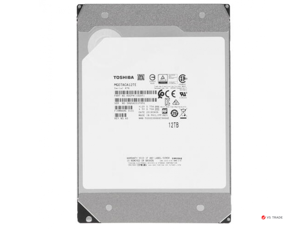 Жесткий диск Toshiba 12Tb, eHDD, 3.5", 7200rpm, 256MB, SATA III 6Gb/s, MG07ACA12TE