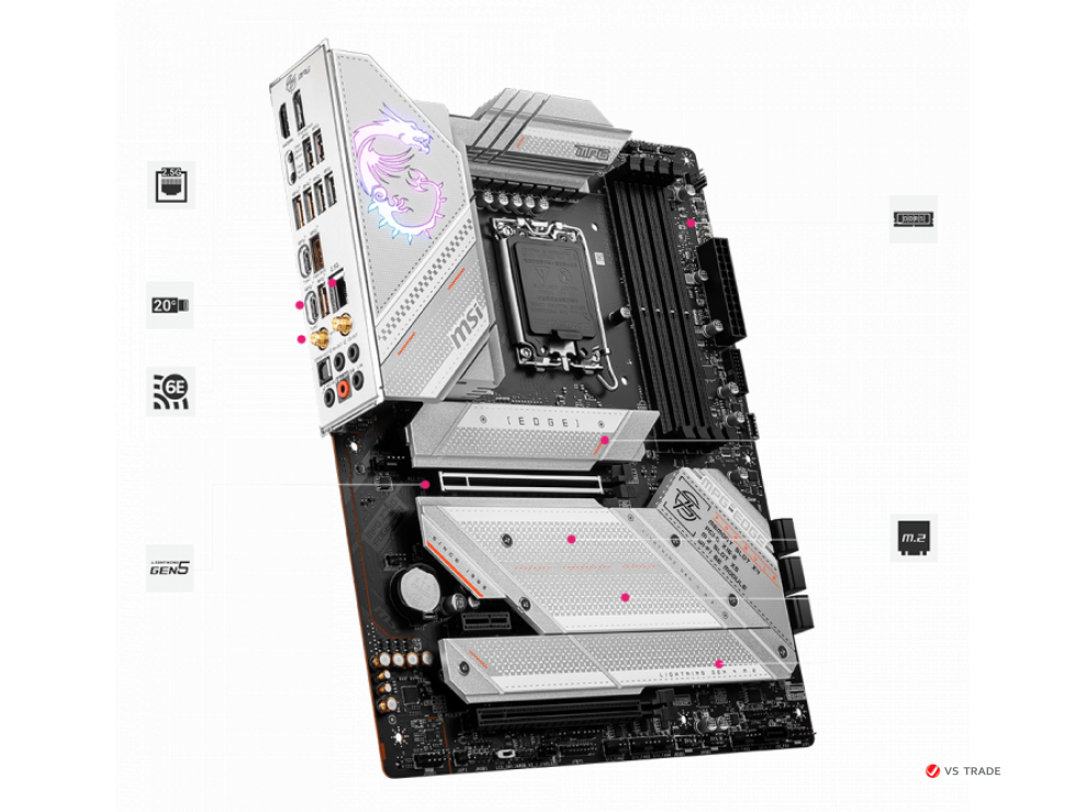 Сист. плата MSI MPG Z790 EDGE WIFI, Z790, 1700, 4xDDR5, 2xPCI-Ex16, PCI-Ex1, 5xM.2, 6xSATA, DP, HDMI, Type-C, WIFI6E,BOX