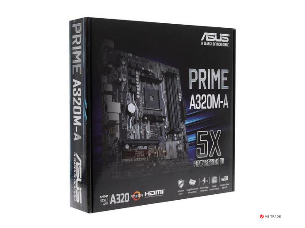 Сист. плата Asus PRIME A320M-A, A320, AM4, 4xDIMM DDR4, PCI-E x16, 2xPCI-E x1, 4xSATA, HDMI, VGA, DVI, uATX