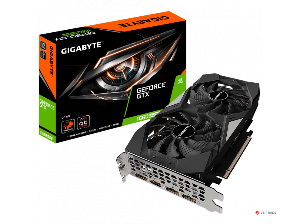 Видеокарта Gigabyte GTX 1660, GV-N166SOC-6GD, 6GB GDDR5 192bit, Windforce 2xFan, 3xDP, HDMI BOX