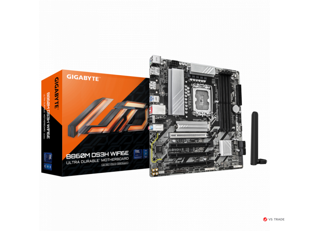 Сист.плата Gigabyte B860M DS3H WIFI6E 1.0, B860, LGA1851, 4xDDR5, 4xPCI-E x16, M2, SATA, 2xDP, HDMI, Wi-Fi 6E, BOX