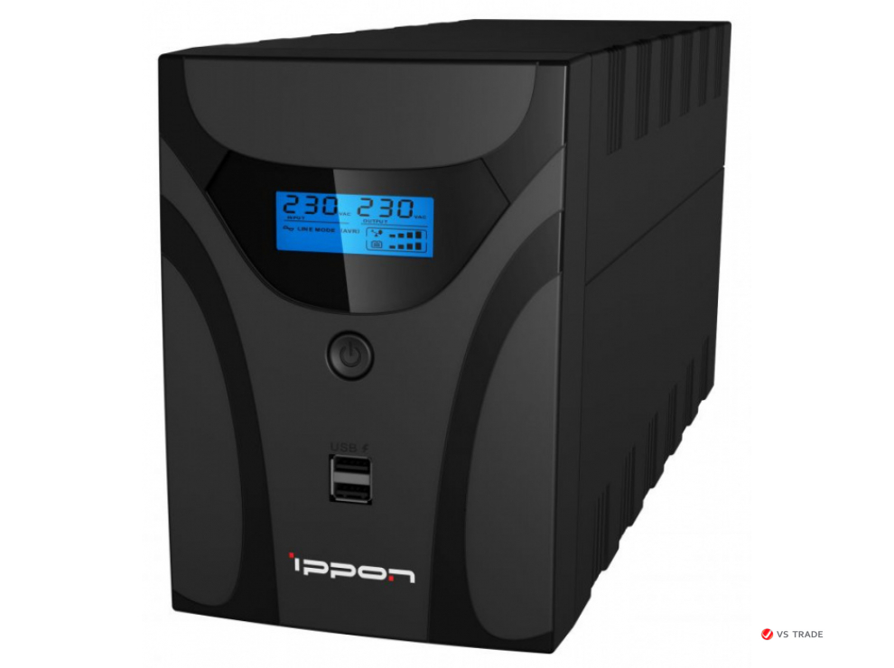ИБП Ippon Back Power Pro II Euro 2200, 2200VA, 1200Вт, AVR 162-290В, 4хEURO, управление по USB, RJ-45, LCD