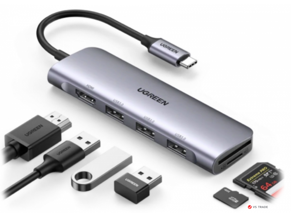 Адаптер Ugreen CM511 20956A Type C to HDMI +USB 3.0*3 + SD/TF  Converter