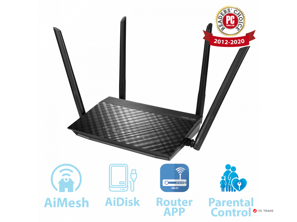 Двухдиапазонный беспроводной маршрутизатор ASUS RT-AC58U стандарта Wi-Fi 802.11ac (AC1300), 90IG0540-BO9460