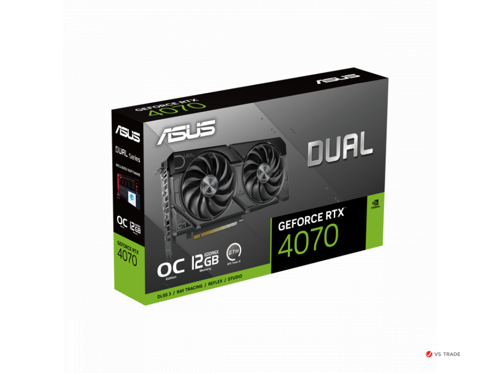 Видеокарта ASUS DUAL-RTX4070S-O12G-EVO, 12Gb GDDR6X/192bit, 7168 ядра CUDA, PCI E 4.0, HDMI, DisplayPort, BOX