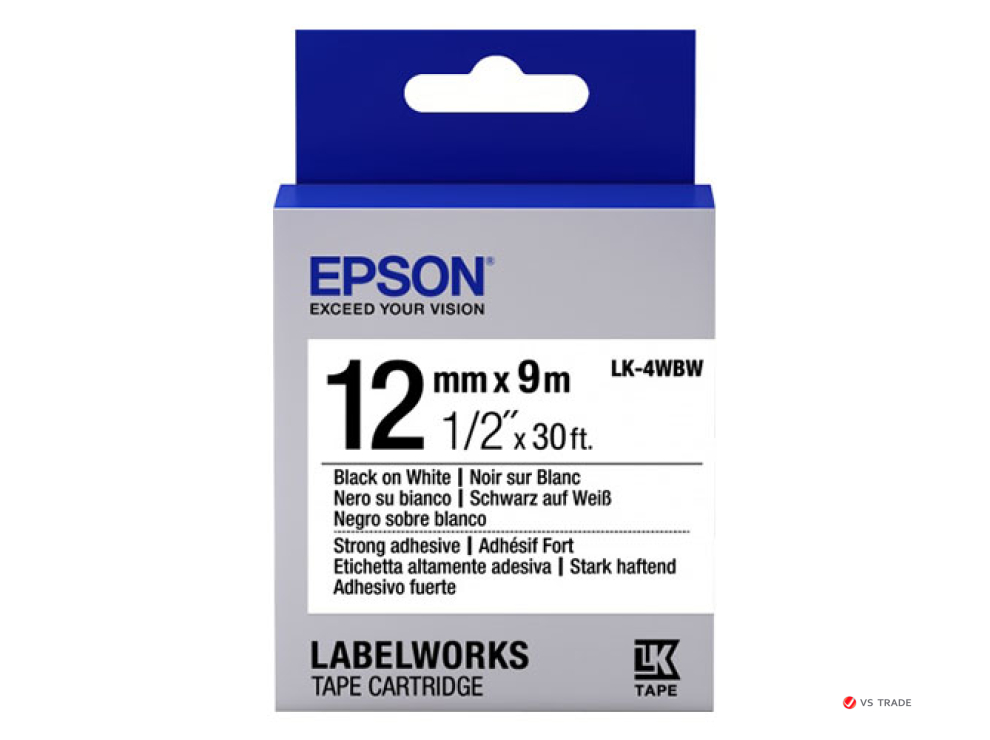 Картридж EPSON с лентой LK-4WBW (повышенной адгезии, 12мм/9м, черн./бел.), C53S654016