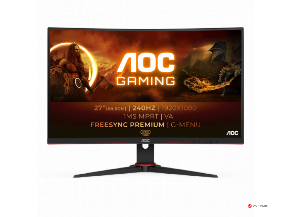 Монитор AOC C27G2ZE VA,27",1500R,16:9 FHD(1920x1080x240 Hz),300cd/m2,3000:1,80M:1,178/178,1ms,DP,2xHDMI,Black