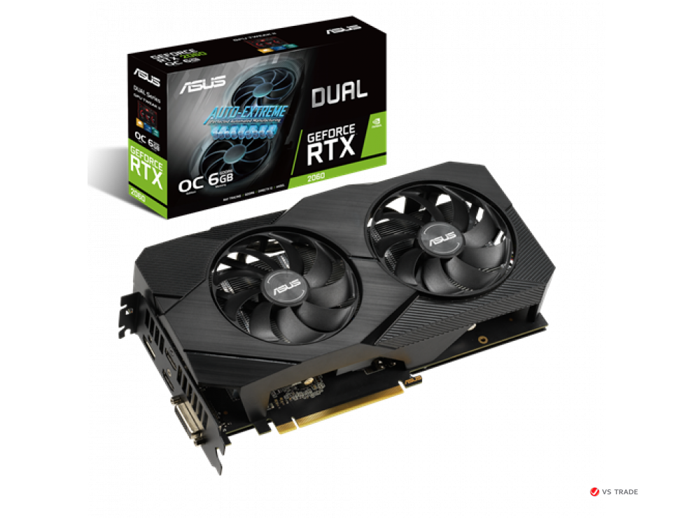 Видеокарта ASUS DUAL RTX 2060, DUAL-RTX2060-O6G-EVO, Dual fan, 6Gb/192bit GDDR6, 2xHDMI, DP, DVI, BOX