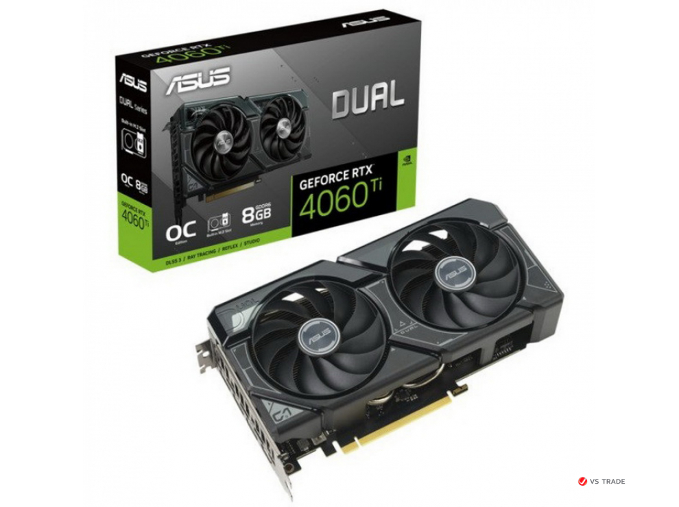 Видеокарта ASUS DUAL-RTX4060TI-O8G-SSD, 8Gb GDDR6, 128Bit Interface, 4352 Cuda Cores, HDMI, DP, M2 GEN5, BOX