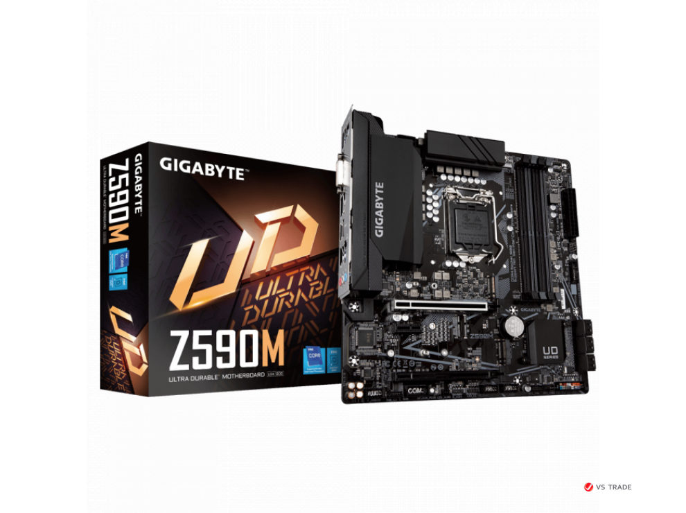 Сист. плата Gigabyte Z590M, Z590, 1200, 4xDIMM DDR4, 2xPCI-E x16, PCI-Ex1, M.2, 6xSATA, HDMI, DP, DVI-D, BOX