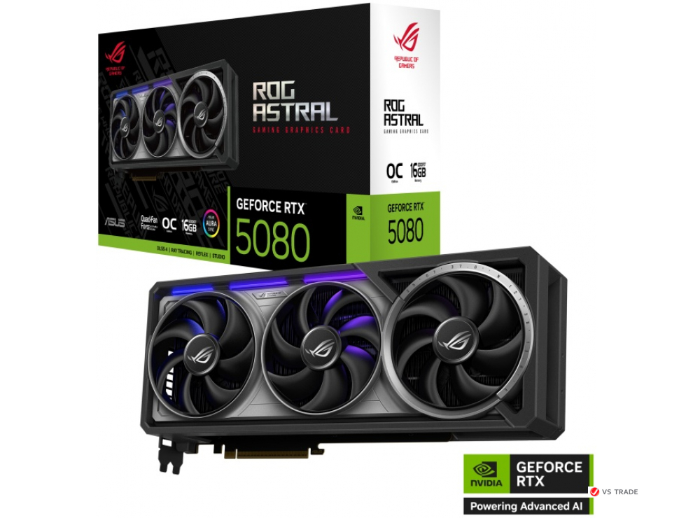 Видеокарта ASUS ROG-ASTRAL-RTX5080-O16G-GAMING, RTX 5080, 16G OC GDDR7, 256bit, HDMI, DP, BOX
