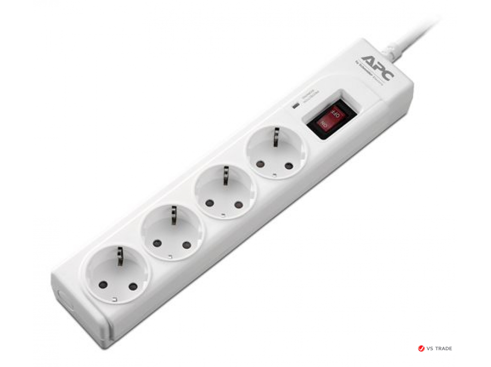 Сетевой фильтр APC P43-RS Essential SurgeArrest, CEE7 Schuko, 4 розетки, шнур 1 м, 230В, белый