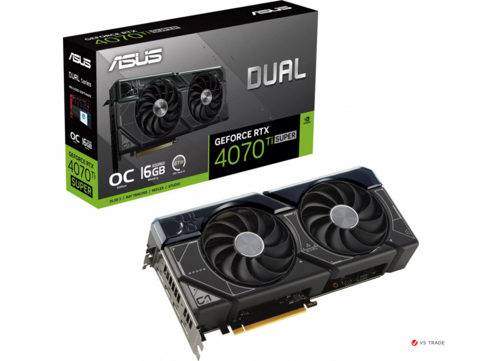 Видеокарта ASUS DUAL-RTX4070TIS-O16G, 16Gb GDDR6X, 256bit, 8448 Cuda Core, HDMI, DP, BOX