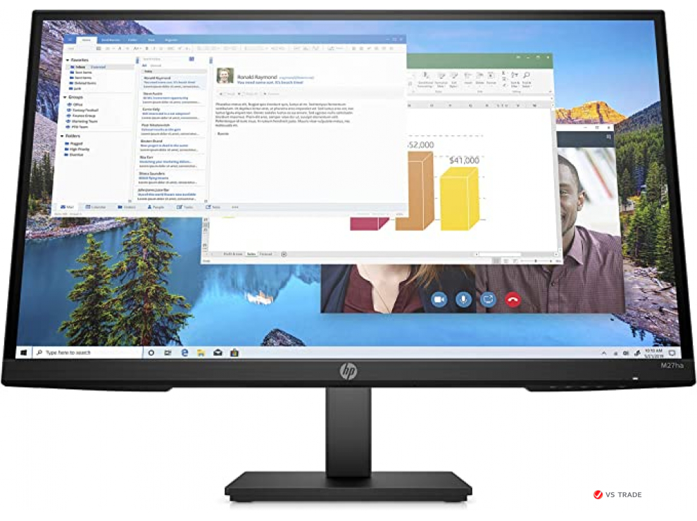 Монитор HP M27ha 27" IPS,16:9,75Hz,250cd/m2,H178°/V178°,1000:1,5ms,HDMI,VGA,DP,Black