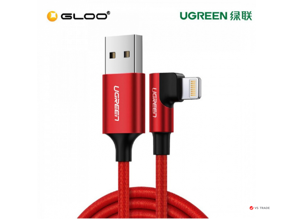 Кабель Ugreen US299 Angled Lightning To USB 2.0 A Male Cable(90°  Angle)/Red 1M, 60555