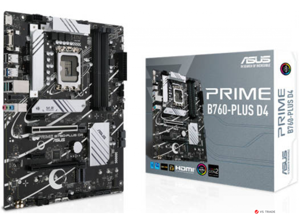 Сист.плата ASUS PRIME B760-PLUS, B760, 1700, 4xDDR5, 2xPCI-E x16, PCI-E x1, M2, SATA, D-Sub, HDMI, BOX