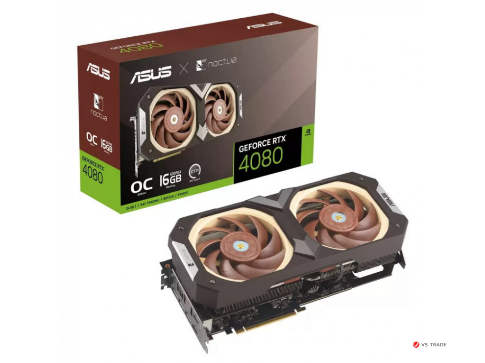 Видеокарта ASUS RTX4080S-O16G-NOCTUA, 16Gb GDDR6X/256bit, 10240 ядра CUDA, PCI E 4.0, HDMI, DisplayPort, BOX