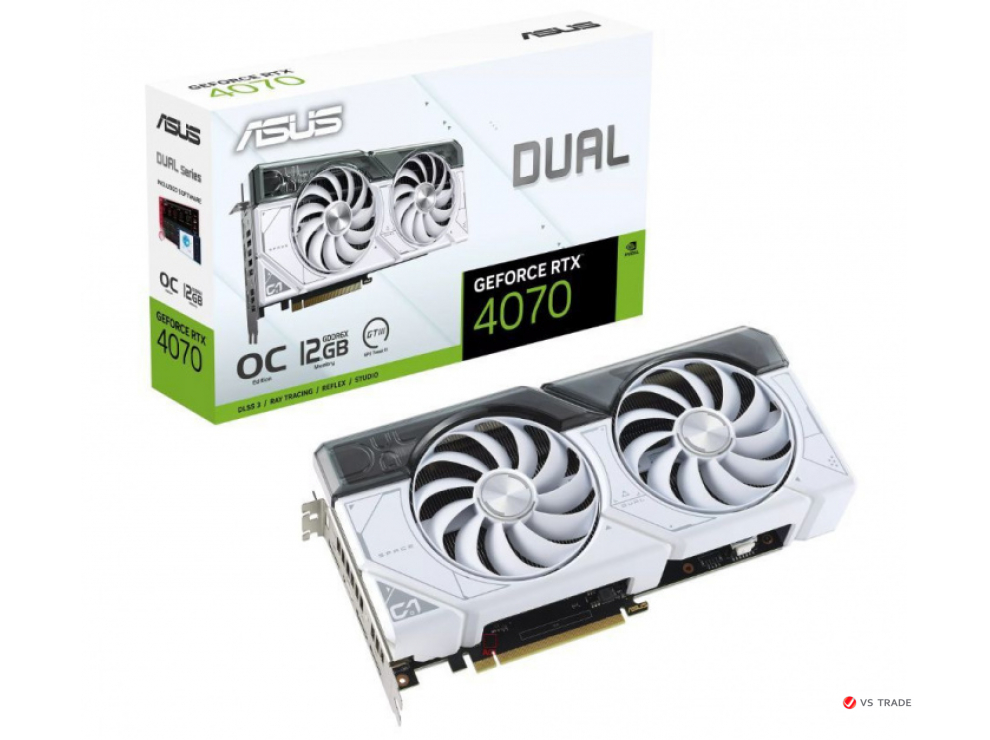 Видеокарта ASUS DUAL-RTX4070-O12G WHITE, 12Gb GDDR6X, 192 bit, 3xDP, 1xHDMI, WHITE BOX