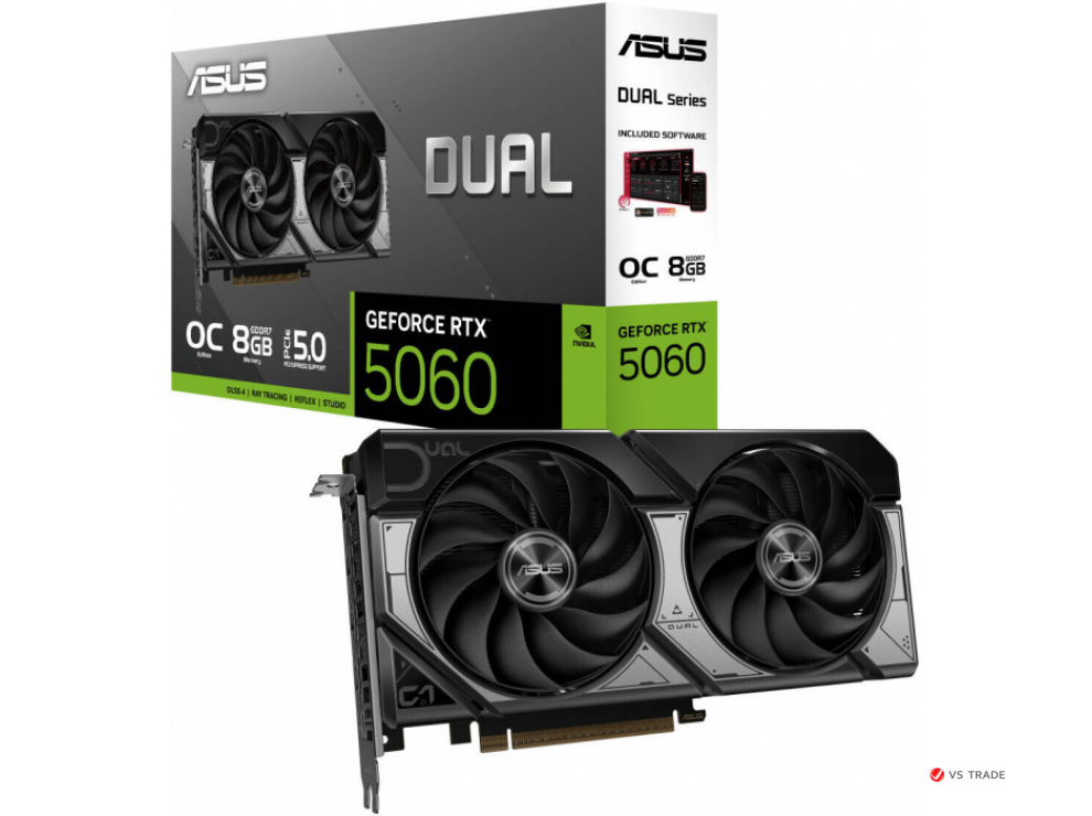 Видеокарта ASUS DUAL-RTX5060-O8G, 8Gb GDDR7 OC Edition, 128bit, HDMI, DP, BOX