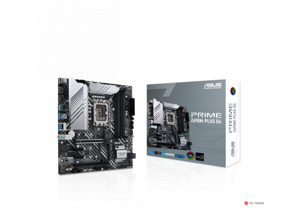 Сист. плата ASUS PRIME Z690M-PLUS D4, Z690, 1700, 4xDIMM DDR4, 2xPCI-E x16, 2xPCI-E x1, 3xM.2, 4xSATA, HDMI, DP, BOX