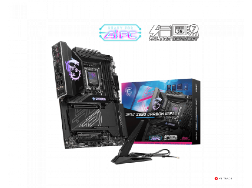 Сист.плата MSI MPG Z890 CARBON WIFI, Z890, LGA1851, 4xDDR5, 2xPCI-E x16, M2, SATA, Thunderbolt, WIFI7, BOX