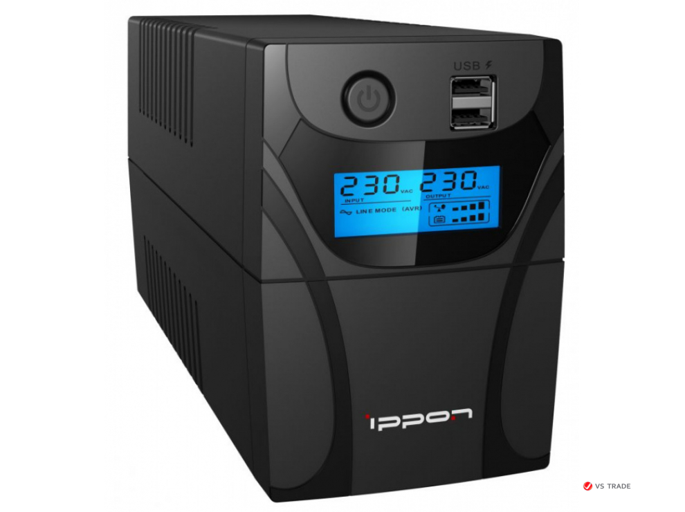 ИБП Ippon Back Power Pro II Euro 650, 650VA, 360Вт, AVR 162-290В, 2хEURO, управление по USB, RJ-45, LCD, без кабелей