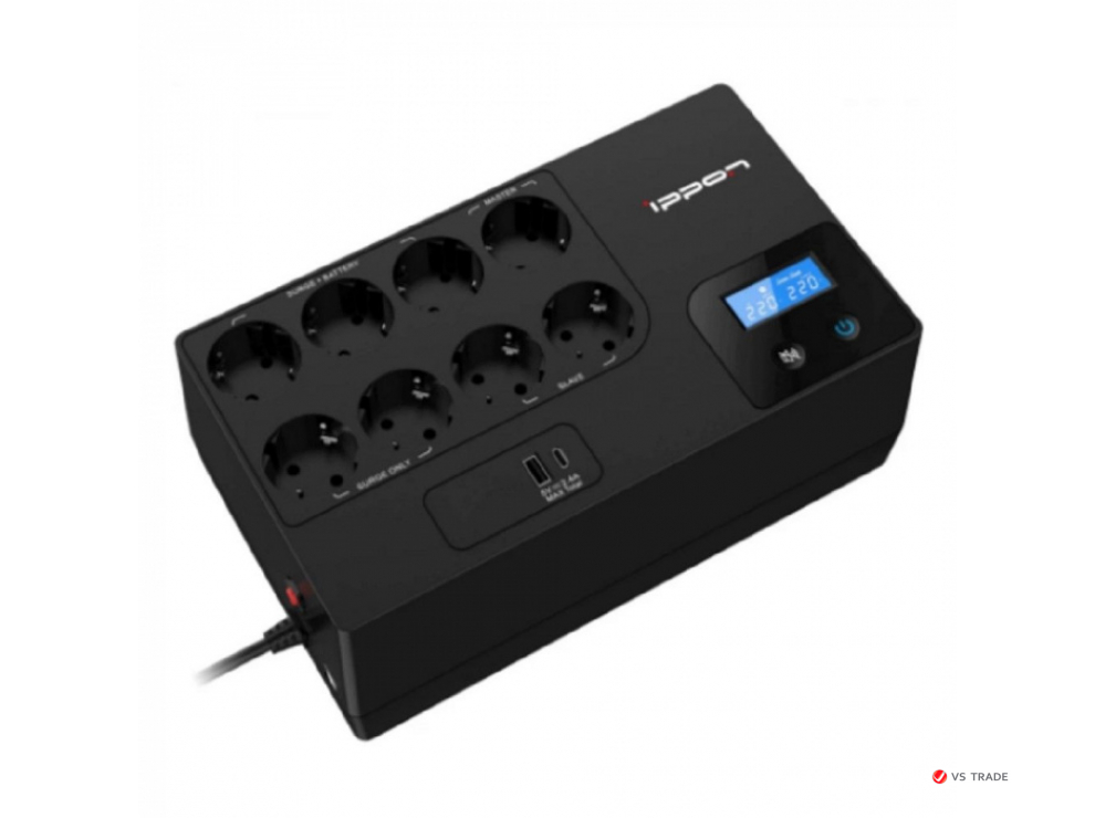 ИБП Ippon Kirpich 650 bl, 650 ВA, 360 Вт, AVR 165-290В, 8xEURO