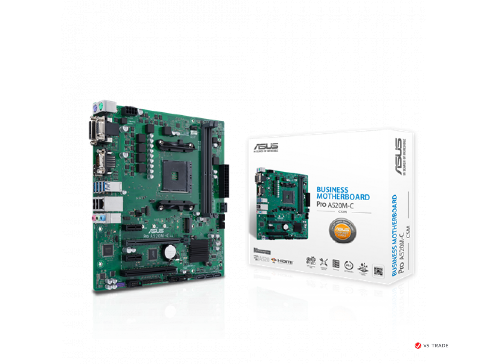 Сист. плата ASUS PRO A520M-C/CSM, A520, AM4, 2xDIMM DDR4, 2xPCI-E x16, 2xPCI-E x1, M.2, 4xSATA, D-Sub, DVI-D, BOX
