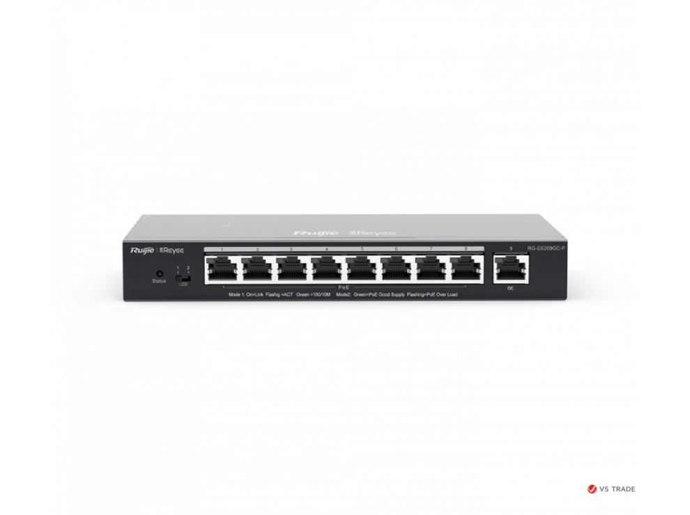 Коммутатор Reyee RG-ES209GC-P L2 PoE+(9x10/100/1000Base-T, 8xPoE+ ports, 120W PoE power budget, Desktop Case, Fanless)