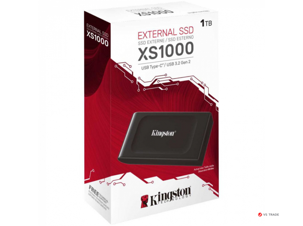 Внешний SSD Kingston SXS1000/1000G 1TB, USB 3.2 Gen 2, до 1050 МБ/с (чтение), 1000 МБ/с (запись), кабель USB-C к USB-A