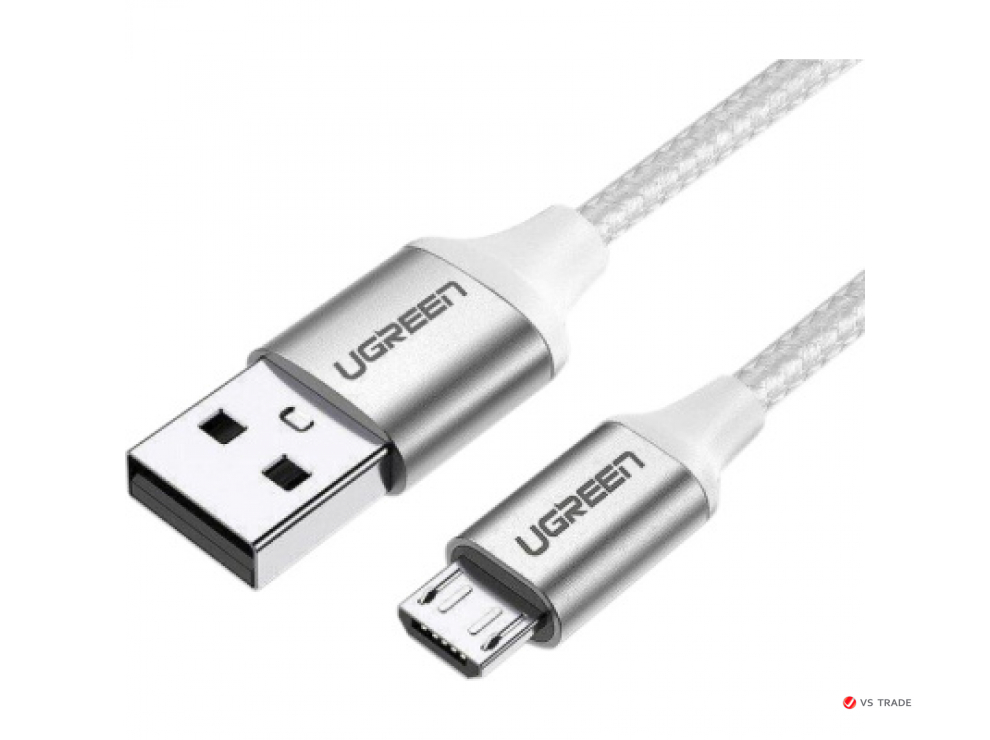 Кабель UGREEN US290 USB 2.0 A to Micro USB Cable Nickel Plating Aluminum Braid 1m (White), 60151