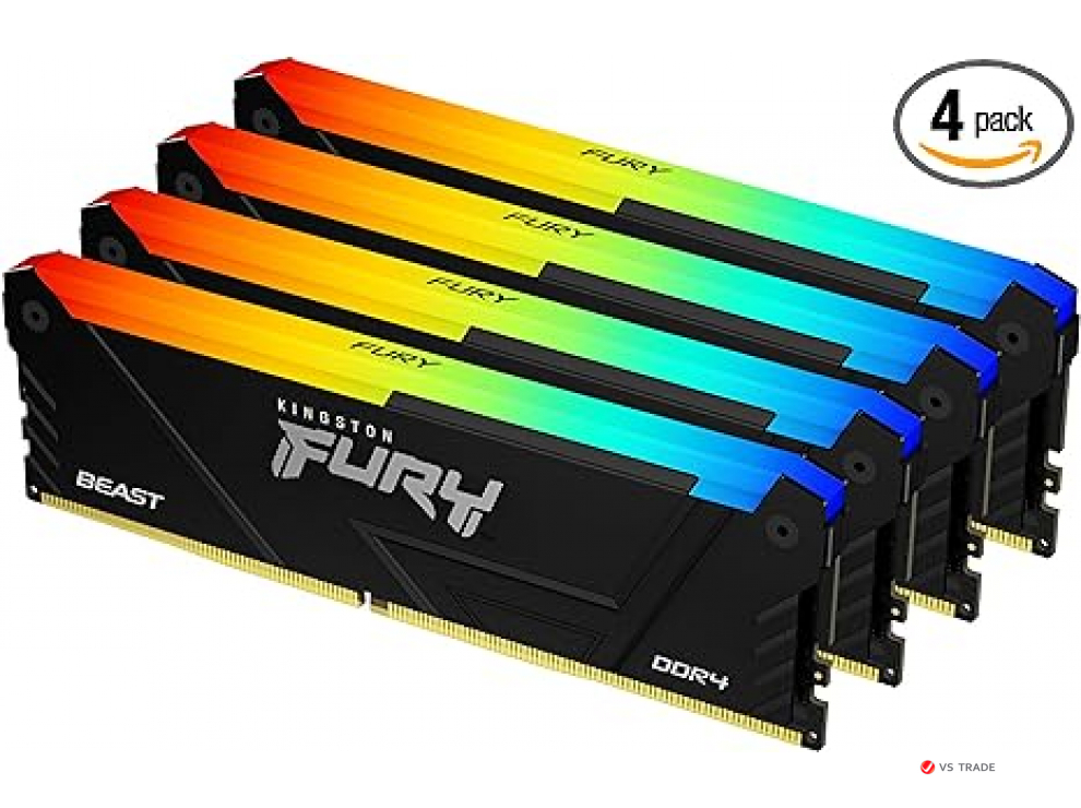 ОЗУ Kingston FURY Beast RGB 128Гб (32x4, )DIMM DDR4, 3200MT/s, CL18, 1.35В, KF432C16BB2AK4/128