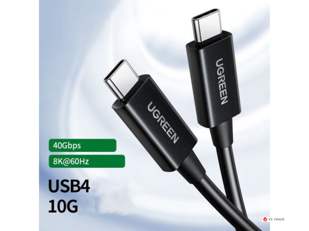 Кабель UGREEN US507 USB4 Type C Male to Type C Male 5A Cable 0.8m (Black), 30691