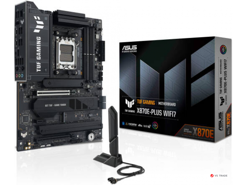 Сист.плата ASUS TUF GAMING X870E-PLUS WIFI7, X870E, AM5, 4xDDR5, 2xPCI-E x16, PCI-E x1, M2, SATA, HDMI,  2xUSB 40Gbps