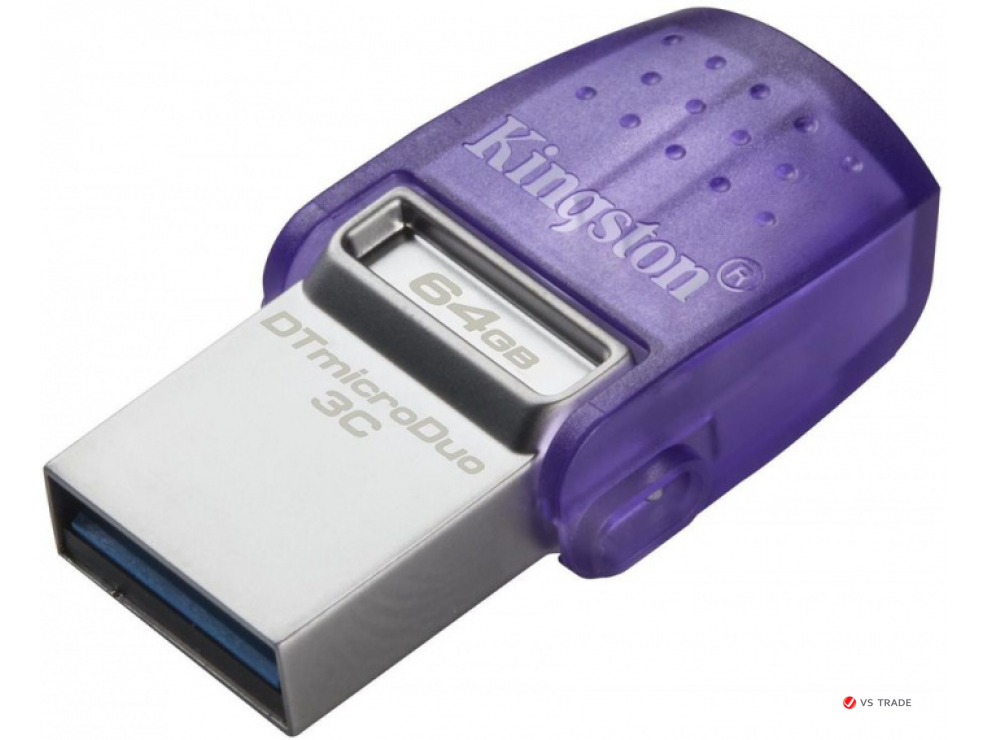 USB-flash Kingston 64GB DTDUO3CG3/64GB, двойной интерфейс USB Type-C и Type-A, 200 МБ/с (чтение), USB 3.2 Gen 1