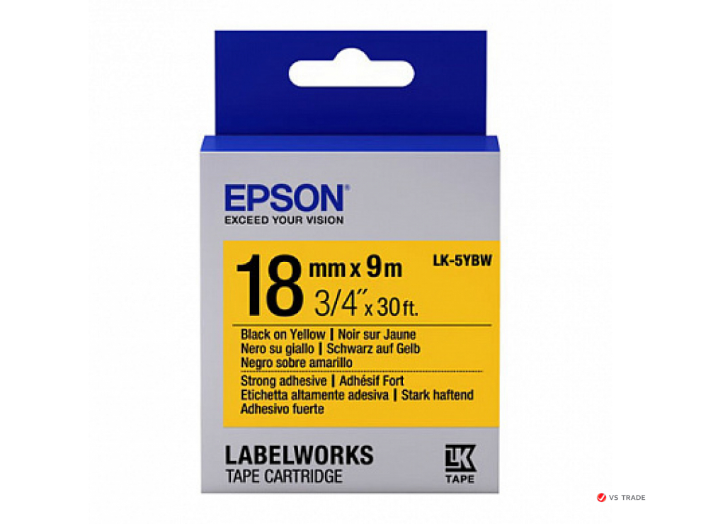 Картридж-лента Epson для этикеток, с сильной адгезией, LK-5YBW, черный/желтый 18 мм (9 м) C53S655010