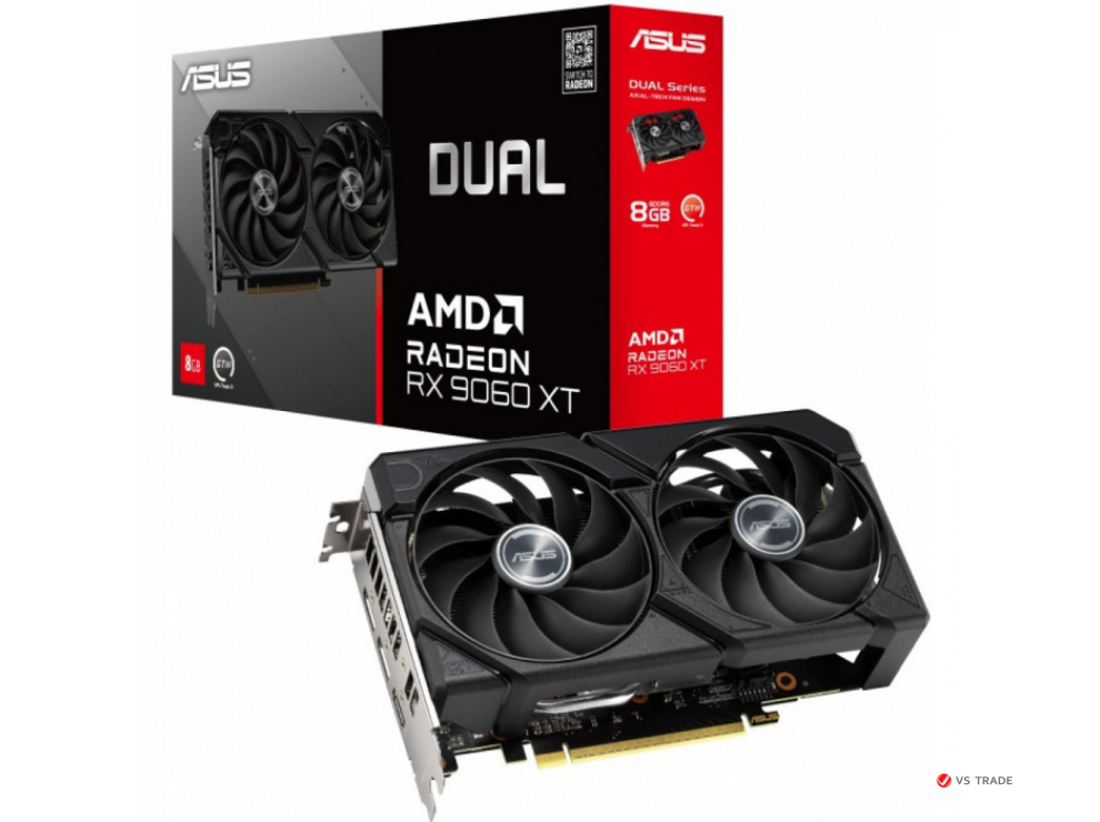 Видеокарта ASUS DUAL-RX9060XT-8G, 8Gb GDDR6, 128bit, HDMI, DP, BOX