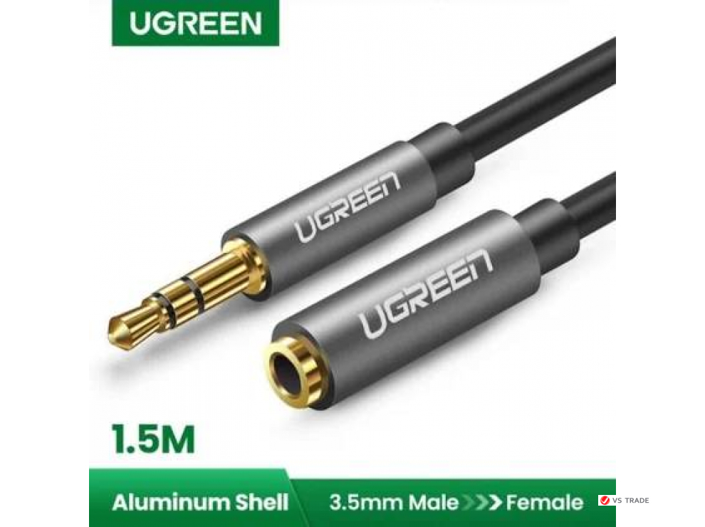 Аудиокабель UGREEN AV118 3.5mm Male to 3.5mm Female Extension Cable, 1.5m, Black, 10593