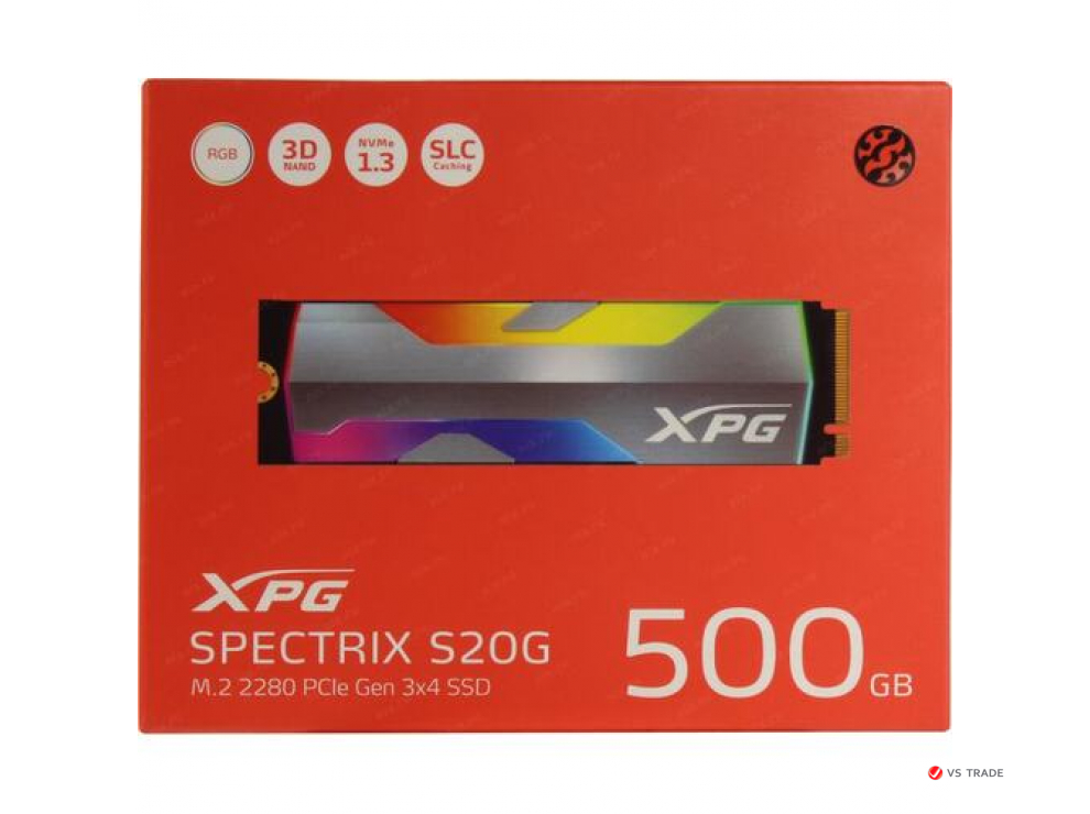 Твердотельный накопитель A-Data XPG SPECTRIX S20G, 500Gb, read 2500 / write 1800, PCI-E 3.x x4, M2 NVMe, RGB