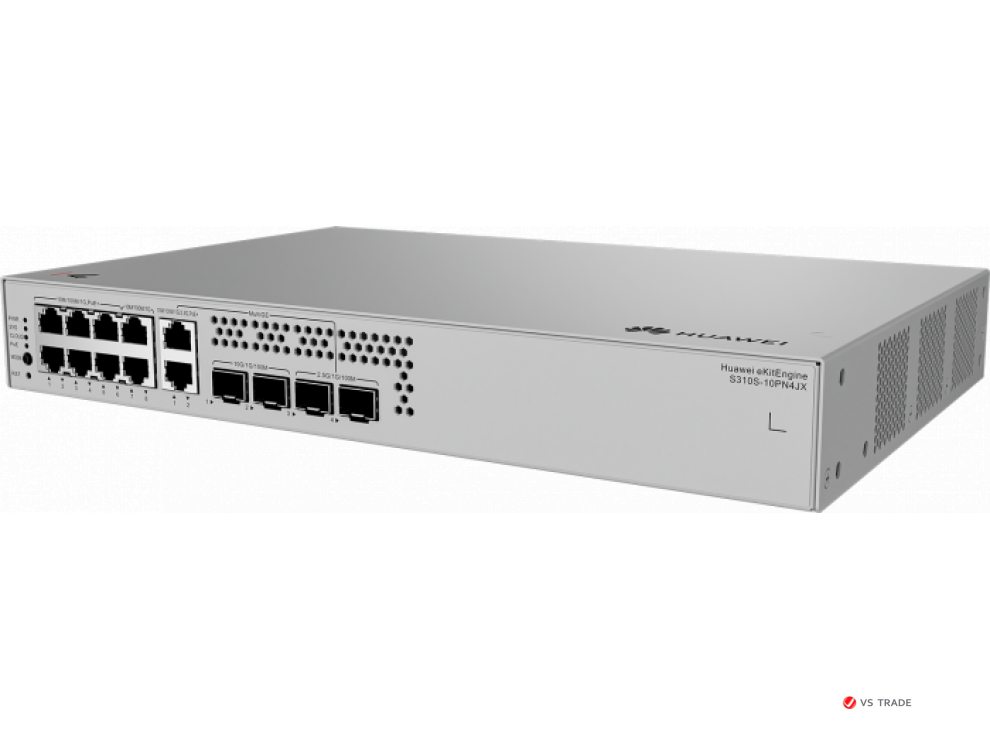 Коммутатор HUAWEI S310S-10PN4JX (L2+, 6*1GE, 2*2.5GE PoE+ ports 128W, 2*1GE RJ45, 2*2.5GE SFP, 2*10GE SFP+ ports, AC)
