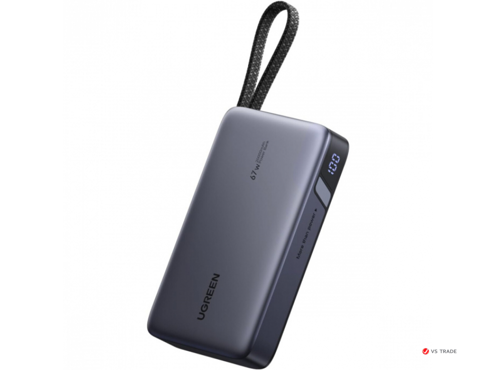 Пауэрбанк UGREEN PB550 55996B 20000mAh 67W 1C1A Power Bank with 1*67W Built-in Cable